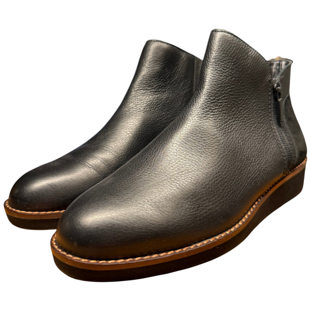 SOFTWALK Wesley Women 7.5M Black Leather Suede Ankle Boots Inside Asymmetric Zip - Picture 2 of 13